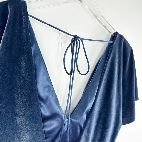 Jenny Yoo Women’s 2 Ellis Blue Velvet V Neck Open Back Tie Long Formal Dress 12 - Picture 10 of 15